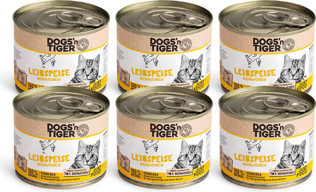 Dogs’n Tiger Adult Premium, Katzenfutter, Leibspeise, Nassfutter, Getreidefrei, Huhn, 6x 200g
