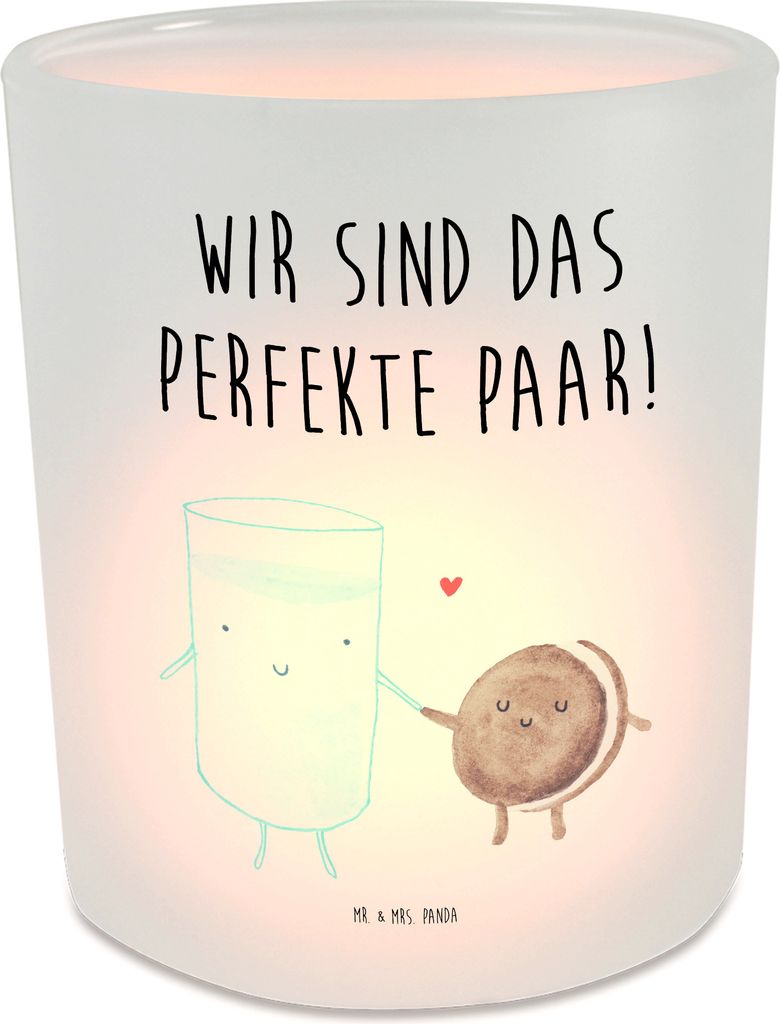 Mr. & Mrs. Panda Outdoor Windlicht Milch Keks - Transparent - Geschenk, Glas, Kerzenhalter, Teelichthalter, Romantisch, Lustige Sprüche, Kaffee, K...