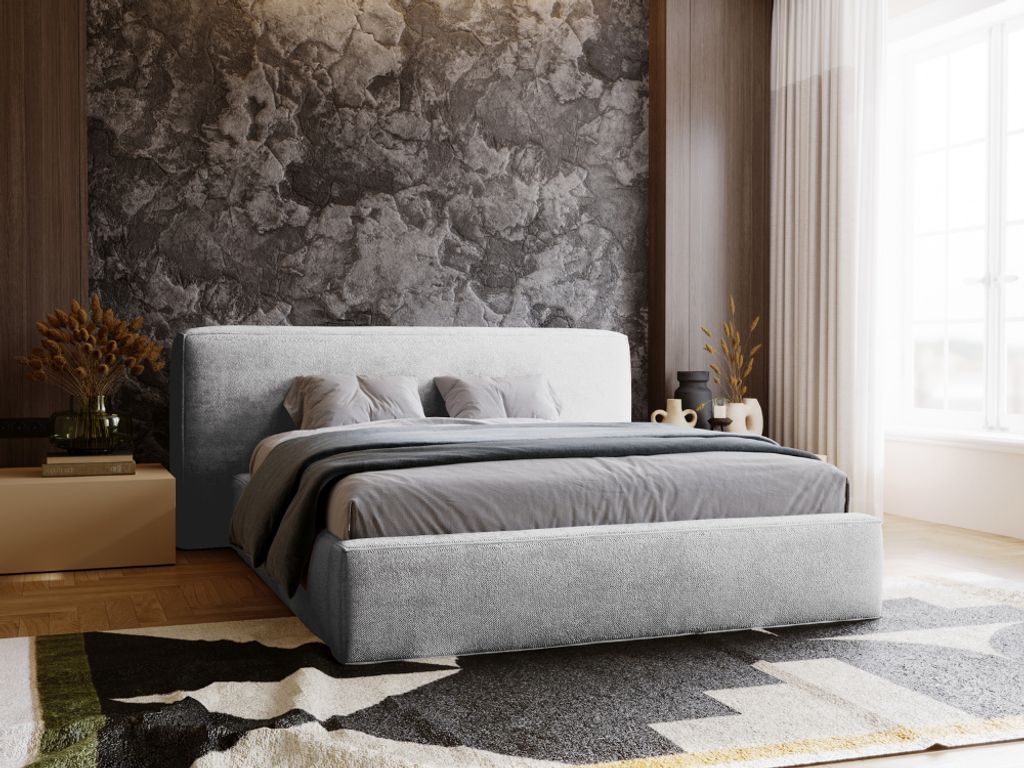 Polsterbett 180x200 cm Monza - Stilvoll Doppelbett mit Lattenrost & Bettkasten - Hellgrau (Symphony 19)