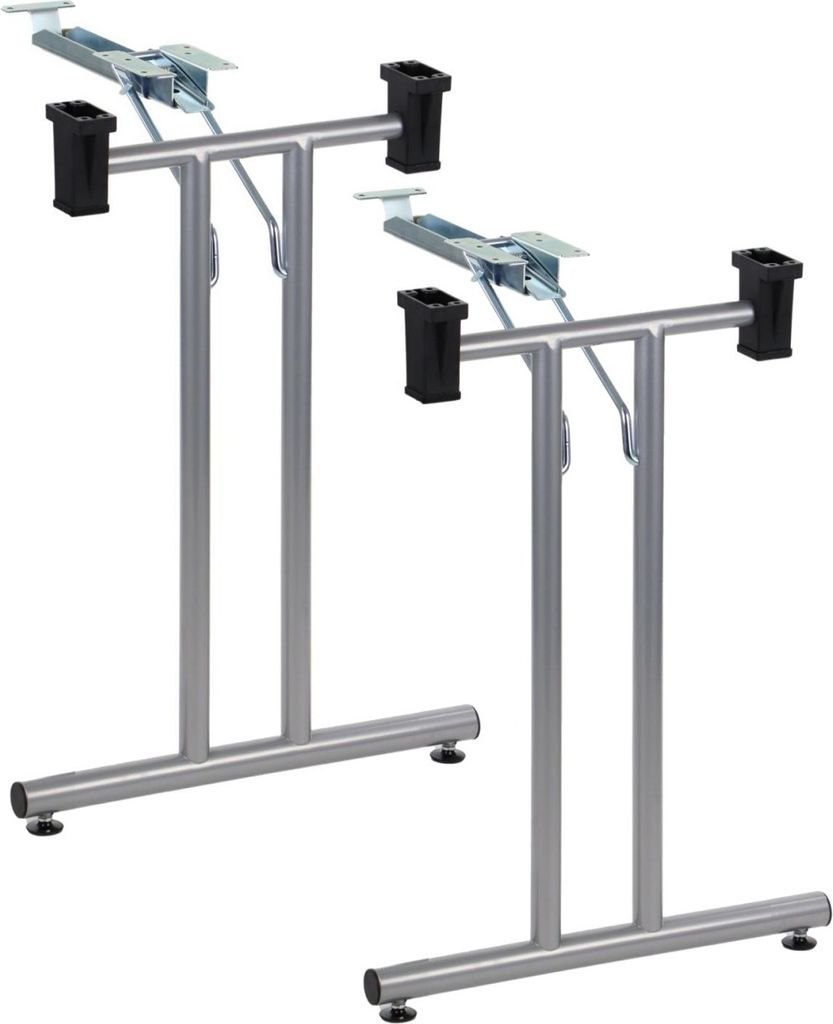Two silver table legs with black accents, shown against a white background.