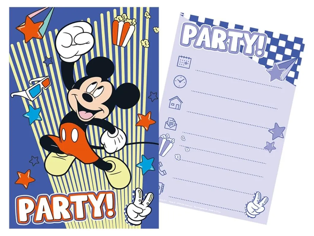 Mickey Mouse Set d'Invitations Disney avec 5 Enveloppes Multicolores