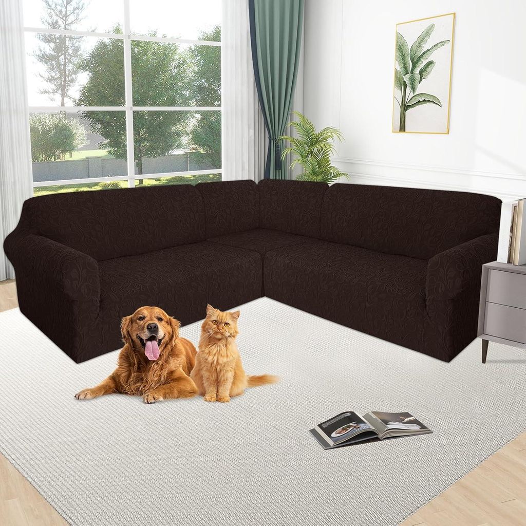 L-förmige Sofabezüge 5 Sitzer Eckcouch Hussen 3-teilig Stretch Sofa Überzug für L-förmige Ecksofabezug,Dunkelbraun
