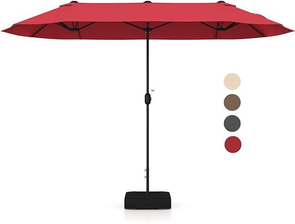 KOMFOTTEU Doppelsonnenschirm 396 x 201 cm, rechteckiger Sonnenschirm groß für 6 Personen, Terrassenschirm mit Ständer & Kurbel, Gartenschirm fü...