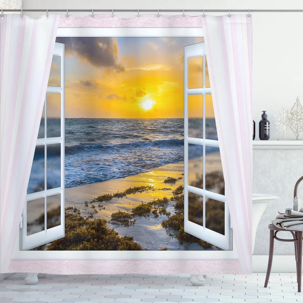 Rideau de douche imperméable motif mer et ciel azur - 175 x 240 cm