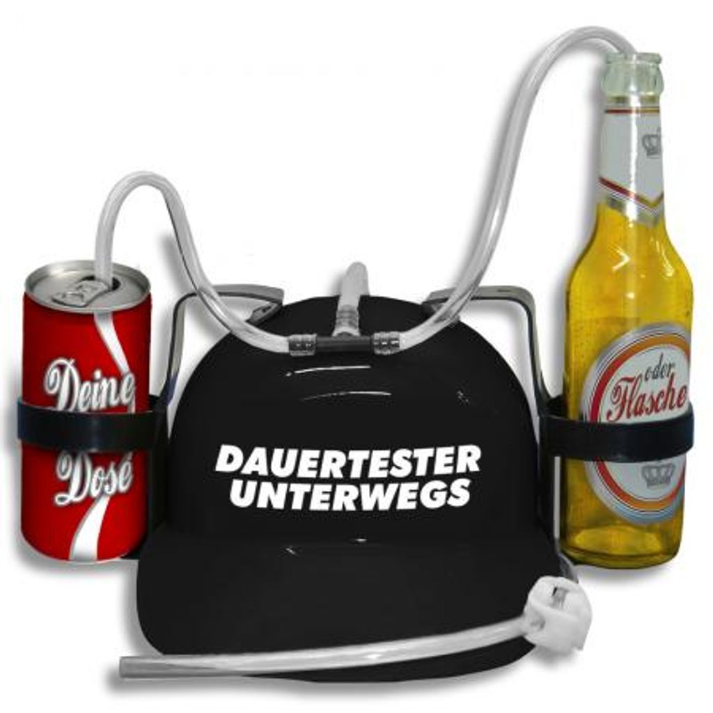 Trinkhelm Spaßhelm mit Printmotiv - Dauertester Unterwegs - 51633 - versch. Farben zur Wahl Color - schwarz