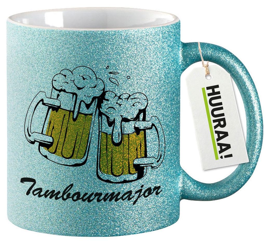 Huuraa Glitzertasse Tambourmajor Spielmannszug 330ml Blau Keramik Kaffeebecher Geschenkidee