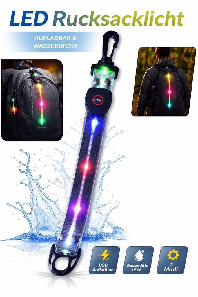 LED Rucksacklicht USB aufladbar – Wasserdichtes Produktbild 