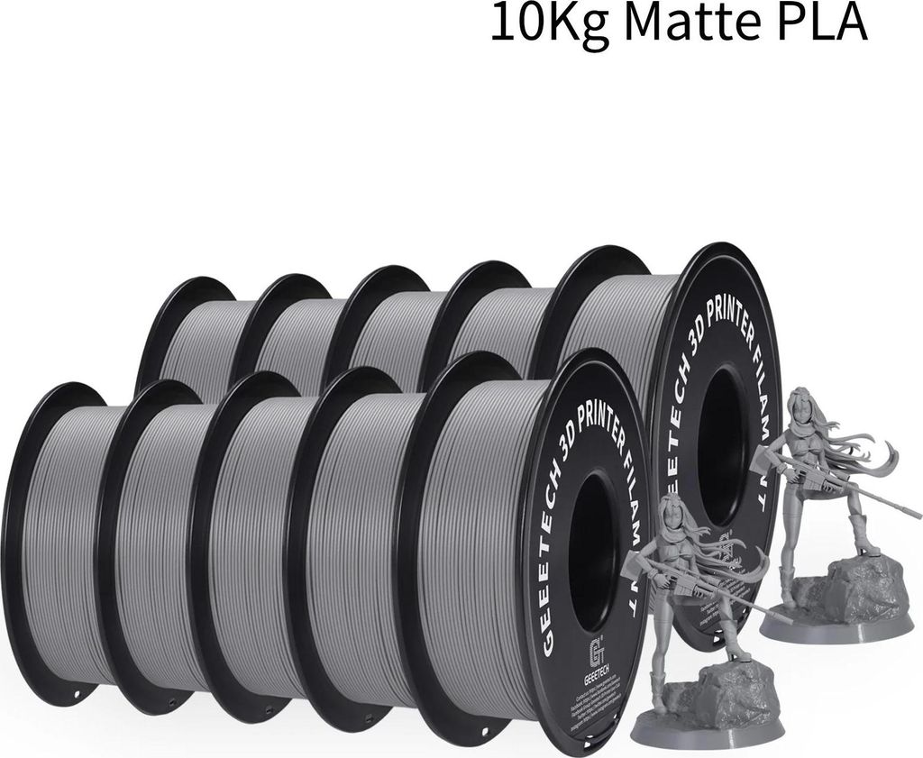 PLA Filament für 3D-Drucker - 1,75 mm - 10 kg Spule - Vakuumverpackt - 2 Jahre Haltbarkeit - Grau