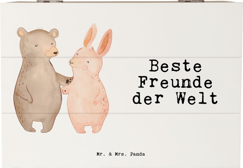 Mr. & Mrs. Panda Kiste Hase Beste Freunde der Welt 22 x 15 cm - Weiß - Geschenk, Bff, truhe mit deckel, Best Friends, Holzkiste, Erinnerungsbox, S...