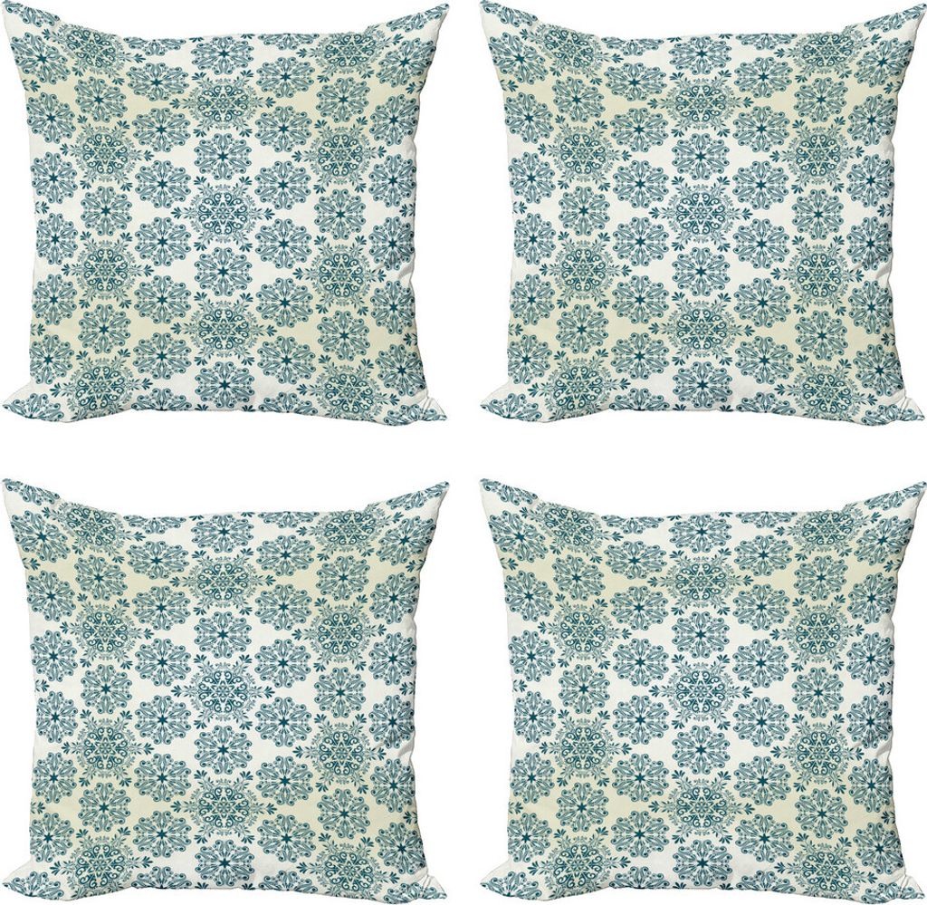 ABAKUHAUS Winter Kissenbezug Set (4 Stück), Mandalaart, Moderner Doppelseitiger Digitaldruck, 50 cm x 50 cm, Teal Creme