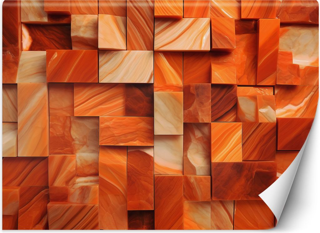 Vlies fototapete Orangefarbener Würfel 3D 450x315 cm Feeby Orange inkl. Kleber einfache Montage