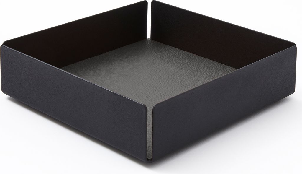 Taschenleerer Struktur aus Schwarzem Stahl cm 14.5 x 14.5 x H.4 - Boden aus Echtem Leder Anthrazit Grau - Hergestellt in Italien