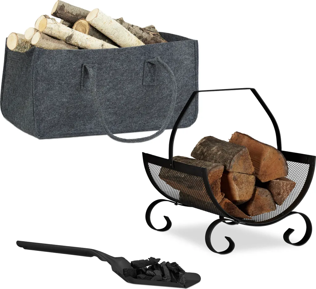 Set Camino Relaxdays 3 Pezzi in Acciaio - Accessori Caminetto Design Moderno