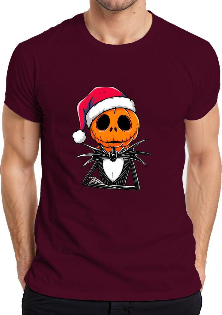 Kürbiskopf Weihnachtshut Halloween gruselig Geschenk Retro Herren T-Shirt, Burgundy, 3XL
