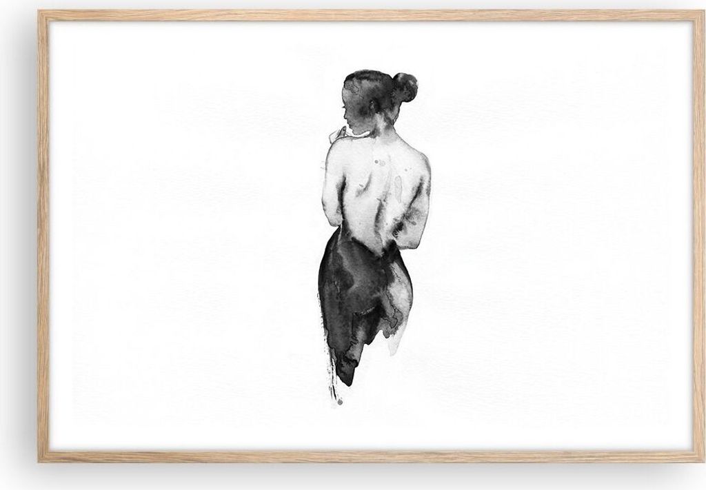Gerahmtes Poster - Rahmen in heller Eiche - Aquarell Frau Nacktheit - 91,5x61 cm - Wand Bild - Wanddeko - Wandbilder - Kunstposter - Wandposter - B...