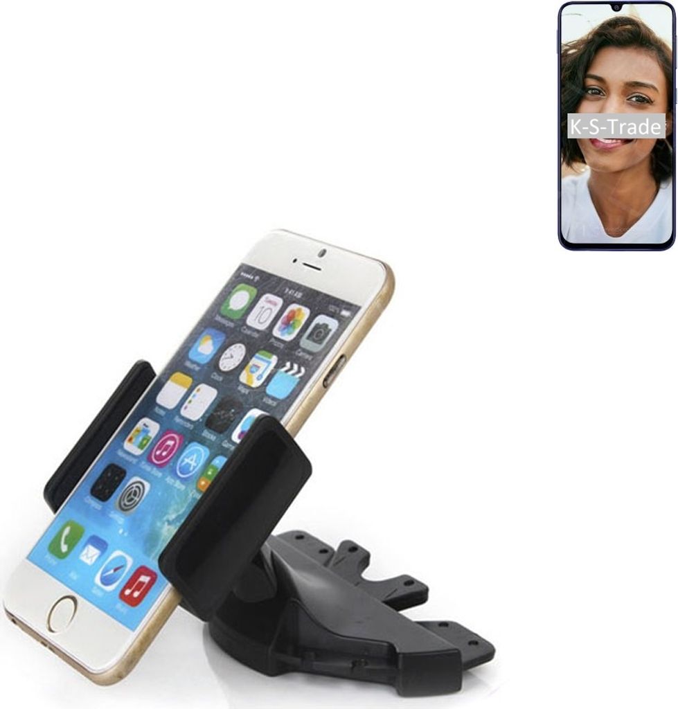 K-S-Trade CD Schlitz Halterung kompatibel mit Samsung Galaxy M21 Autohalterung KFZ-Halter Radio Handy Halterung 360° drehbar schwarz