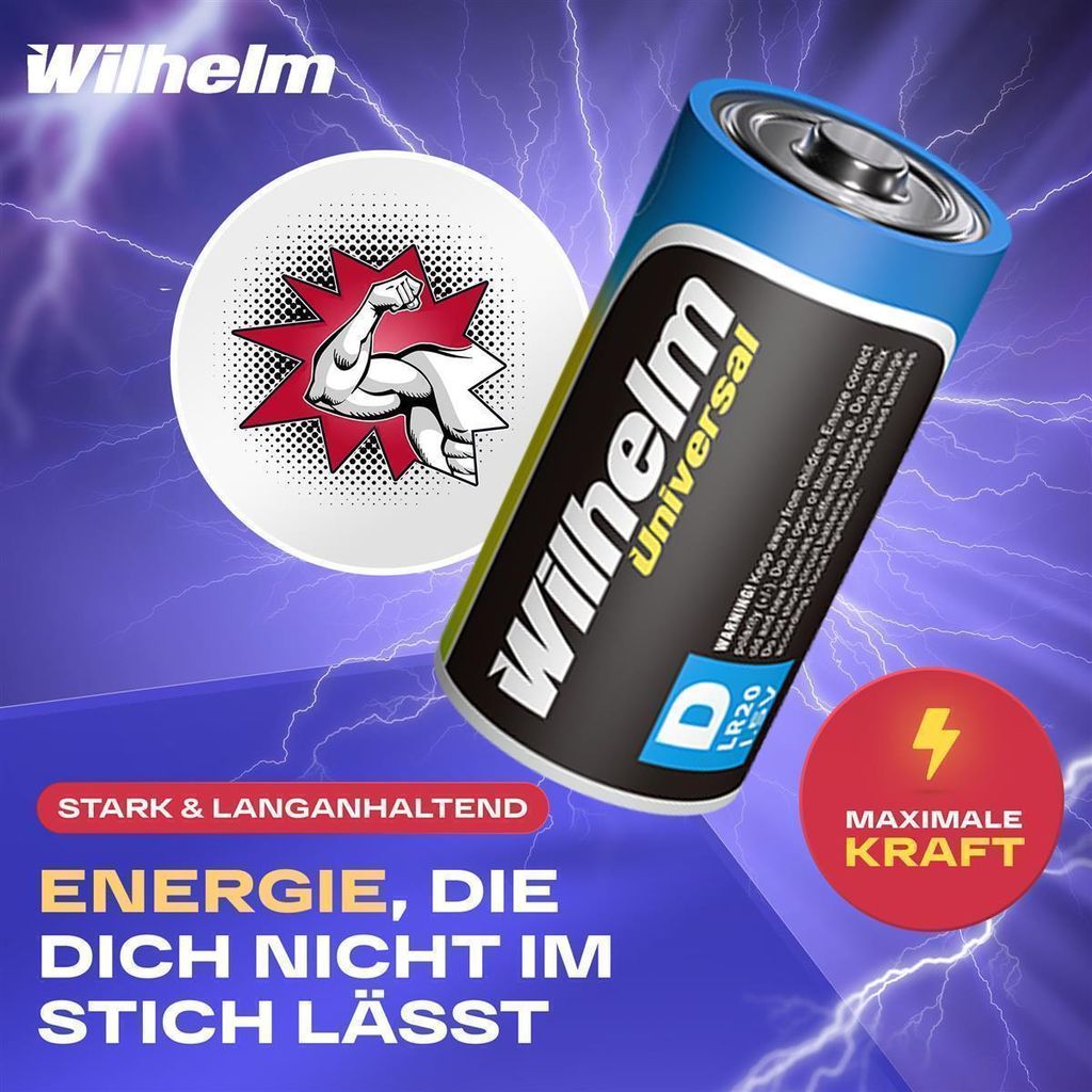 50 x Wilhelm Mono D Universal Alkaline Batterien LR20 1,5V