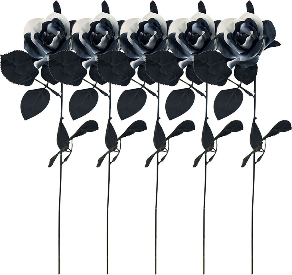 5 Stück Halloween Künstliche Schwarze Rose mit Blättern Gothic Realistische Gefälschte Seidenblume Festival Party Home Office Tischdekoration K...