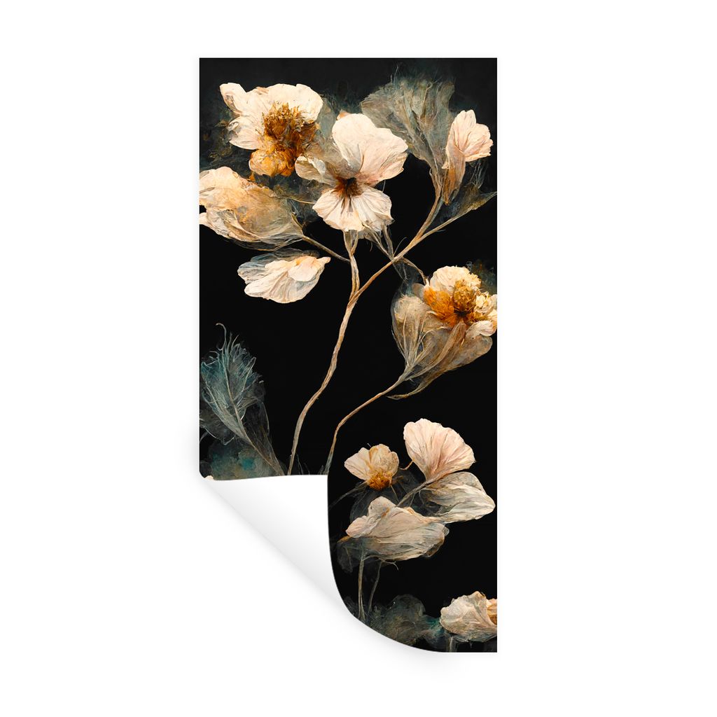 MuchoWow Wandtattoo Wandsticker Wandaufkleber Blumen - Schwarz - Pflanzen - Vintage 80x160 cm Selbstklebend und Repositionierbar - Sticker - Deko...