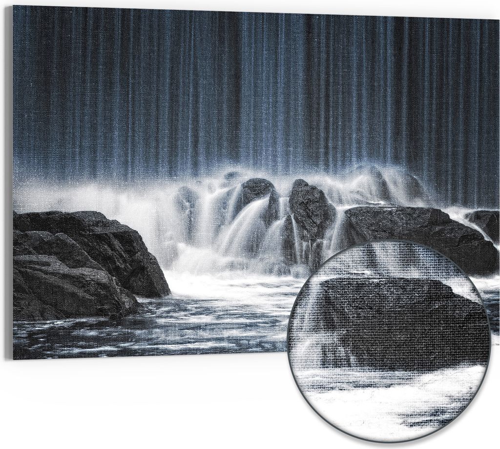 DEQORI Hybrid Leinwand Bild 90x60 cm 'Fließende Stille' Wandbild Glas flach modern