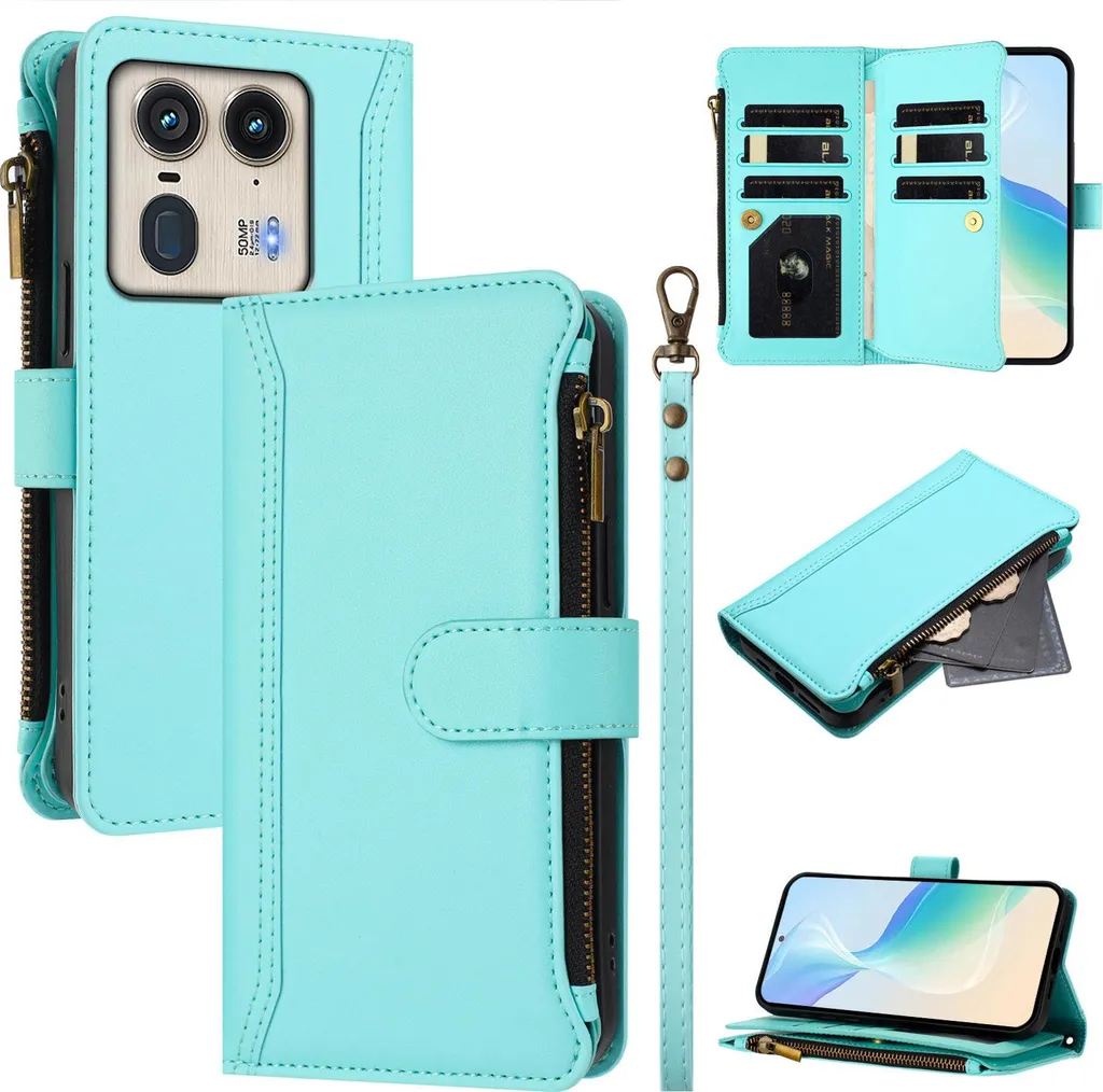 Custodia Flip in Tessuto Oxford e Pelle PU Compatibile con Motorola Moto G3, Cover Protettiva con Chiusura Magnetica e Tasche per Carte (Grigio