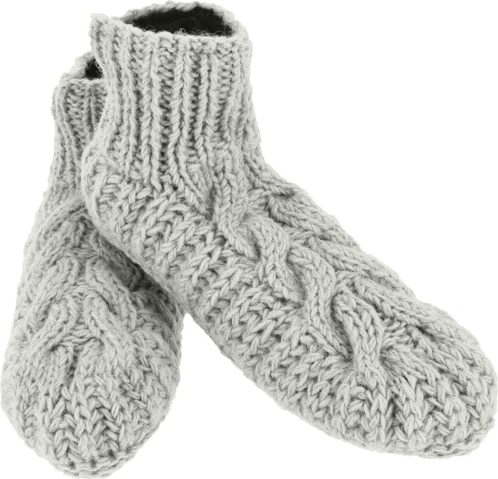 Wollhausschuhe, Handgestrickte Hüttenschuhe, Gestrickte Hausschuhe in 2 Größen - Grau, Uni - Erwachsene, Wolle, Größe: 38-40