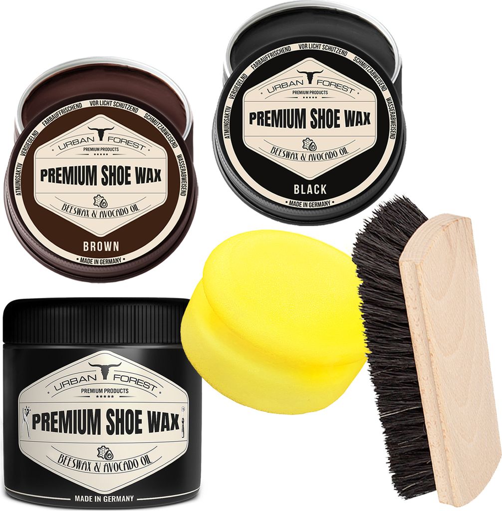 SPARSET Schuhkrem Schwarz/Braun +Schuhwachs farblos + Polierbürste + Schwamm