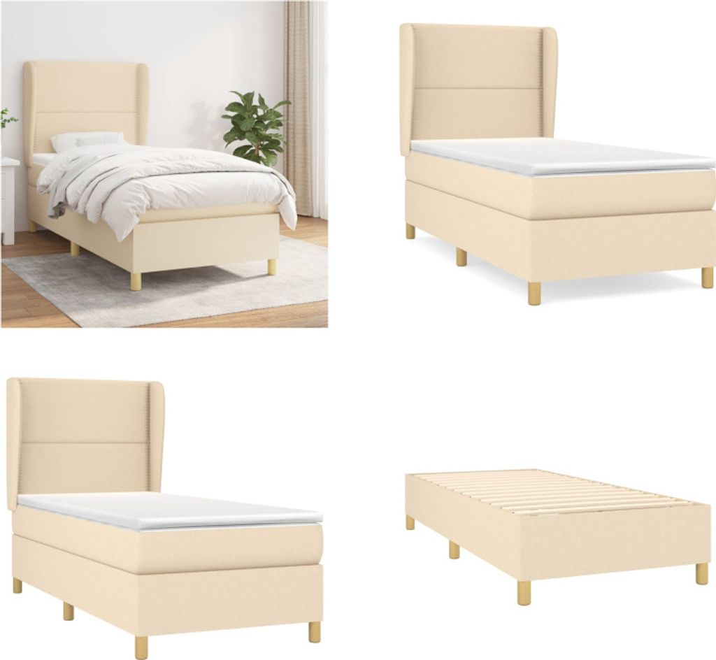 vidaXL Boxspringbett mit Matratze Creme 90x190 cm Stoff - Boxspringbett - Boxspringbetten - Bett - Schlafzimmermöbel