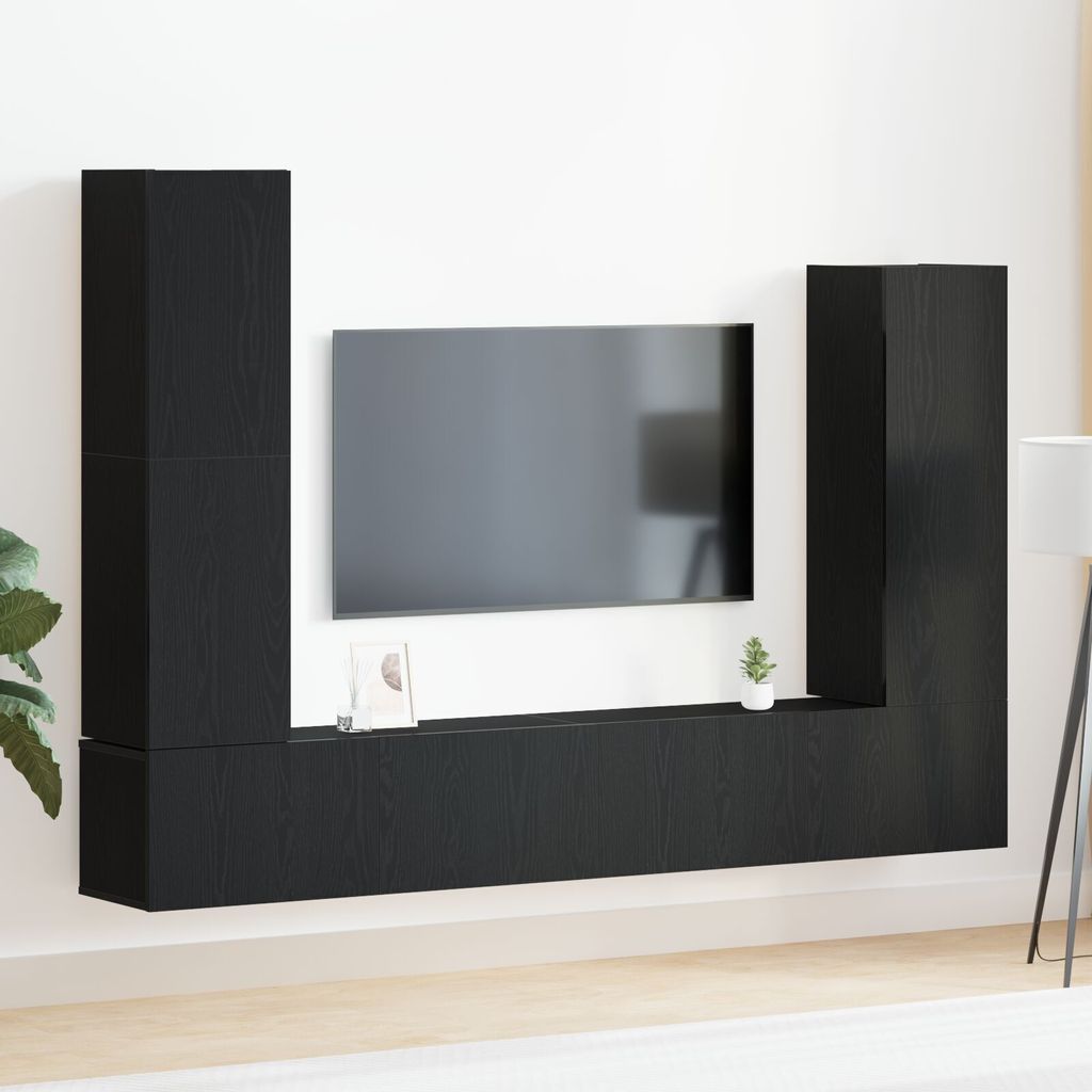 4-teiliges TV-Schranksystem Wandmontage Schwarze Eiche modernes Holz, TV-Schränke DesignMöbel Neu