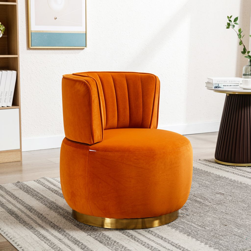 okwish Drehstuhl,360 Grad Drehstuhl, Runder Drehstuhl,Weiches Samt-Finish Bequeme Rückenlehne Stabile Struktur, Wohnzimmerstuhl,Orange