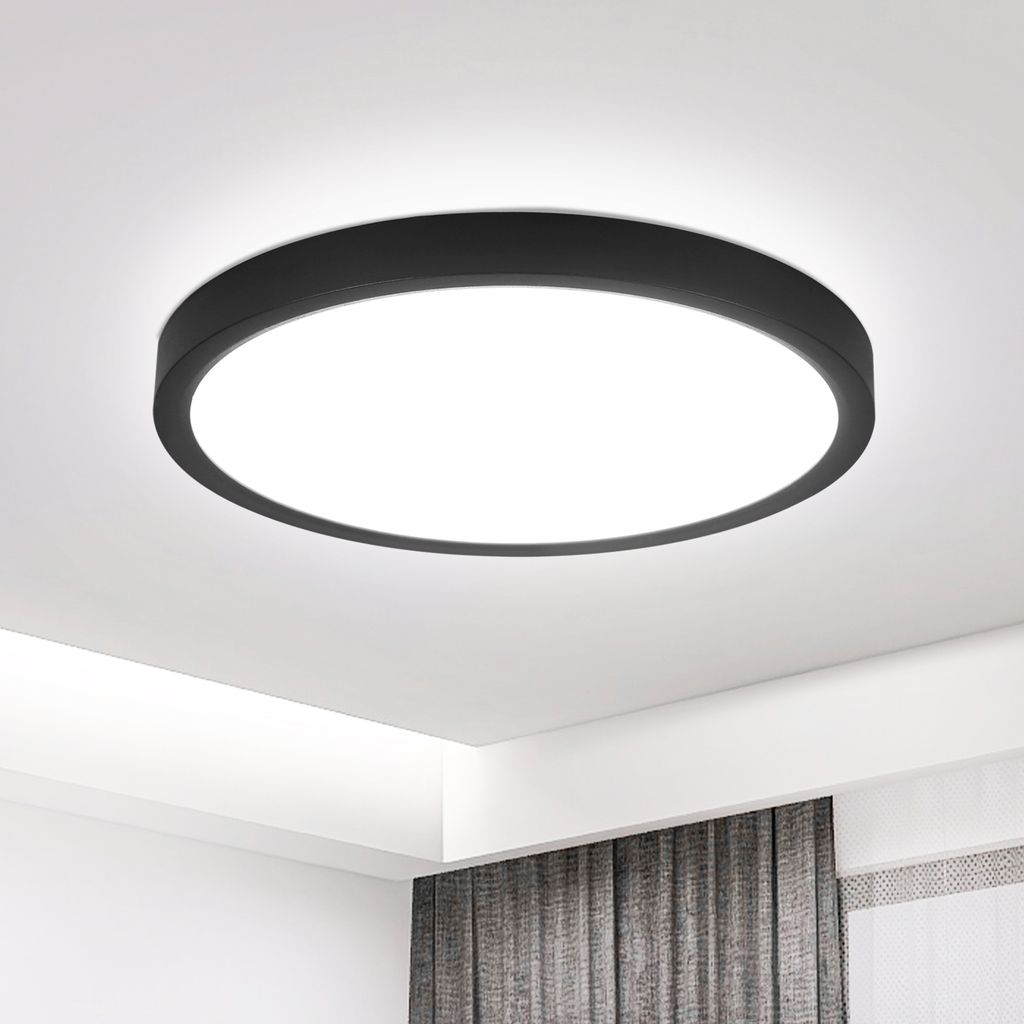 ZMH Deckenlampe LED Deckenleuchte Badezimmer -15W Schwarz Flurlampe Rund Flur Deckenbeleuchtung Kaltweiß Badlampe Klein für Küche Bad Schlafzimmer