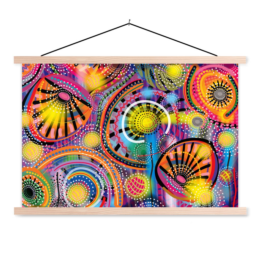 MuchoWow Textilposter Formen - Kunst - Muster - Psychedelisch 120x80 cm mit holzfarbenen Rahmen - Aufhängeset