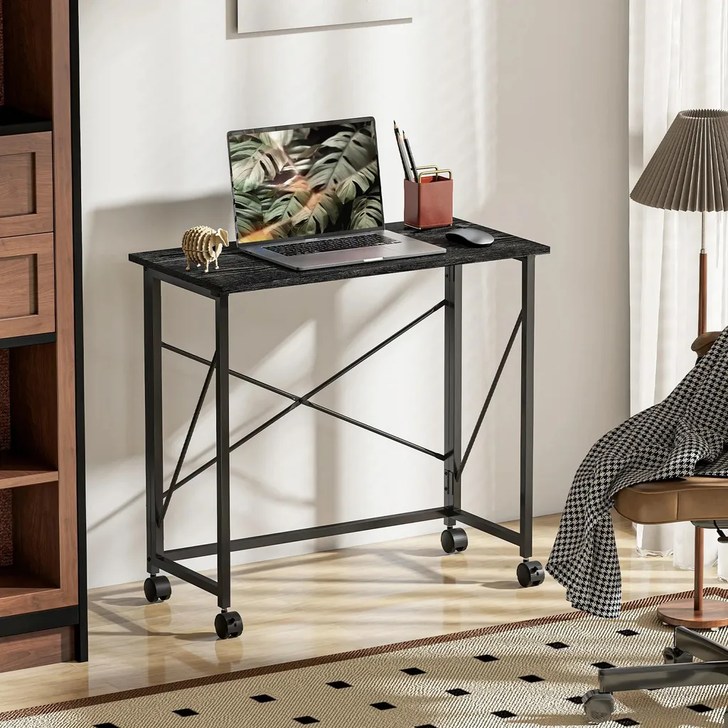 Table d'ordinateur pliable noire 80x40 cm - Bureau d'appoint mobile bois - 8