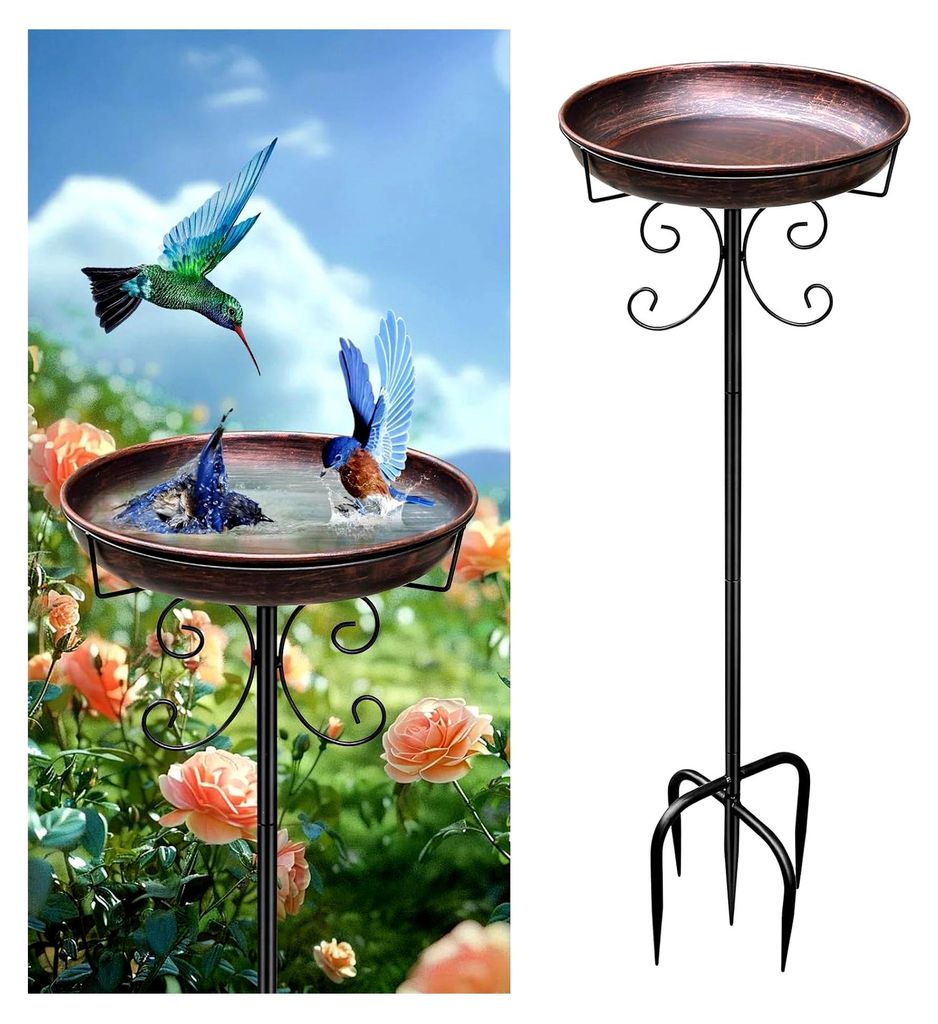 Stehende Metall Vogeltränke, 35x12 Zoll Antikes Vogelbad für den Garten, Frostsicher und Winterfest, Wasserschale für Wildvögel