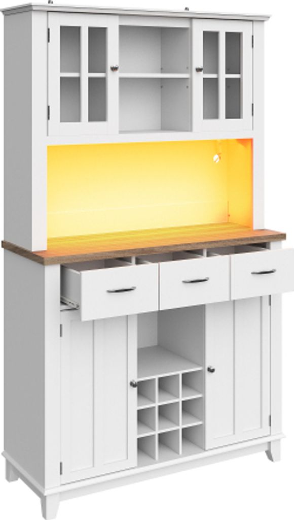 Lahoomu Küchenhochschrank 106x40x180cm - Vitrinenschrank Mit LED Beleuchtung Weiß