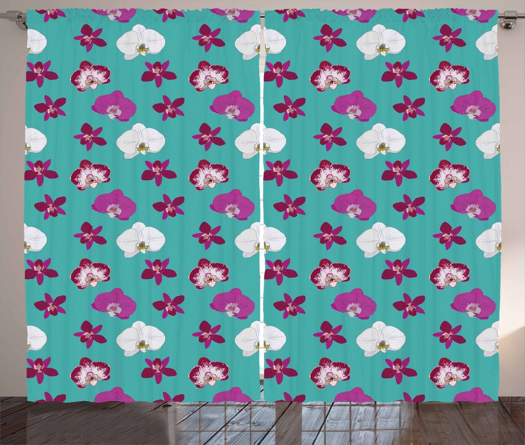 ABAKUHAUS Orchideen Rustikaler Vorhang, Vibrierende tropische Blumen, Wohnzimmer Universalband Gardinen mit Schlaufen und Haken, 280 x 175 cm, Dunk...