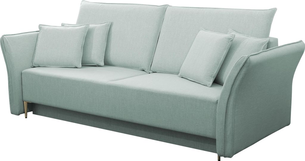 MIRJAN24 Schlafsofa Bregi, Stilvoll Wohnzimmer Couch mit Bettkasten und Schlaffunktion (Farbe: Terra 5, Füße: Gold)