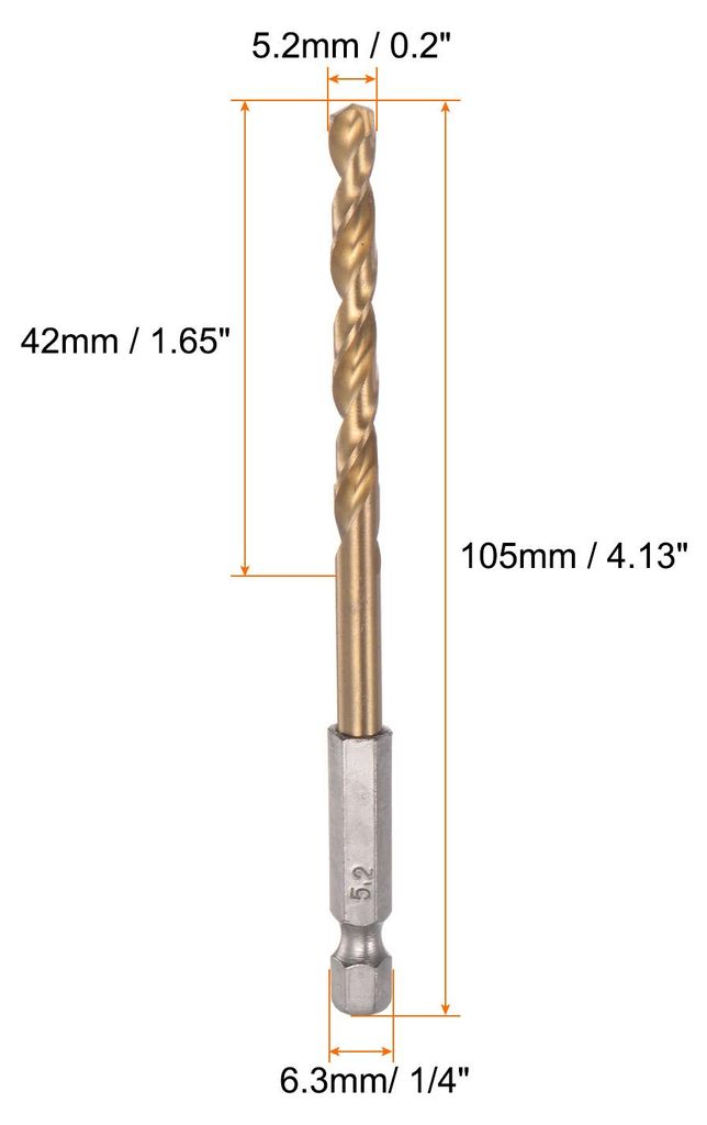 2Stk 1/4" Sechskant Schaft Bohrung Bits 5.2mm Titanium Bohrung Bits Set M35 Hoch Geschwindigkeit Stahl Drehbohrer 105mm Lang Vollst?ndig Erdung fš...