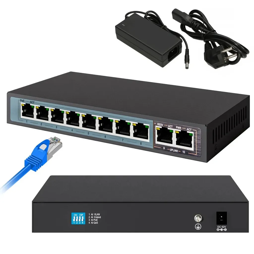 Switch PoE Gigabit Extralink PERSES avec 8 ports injecteurs 96W