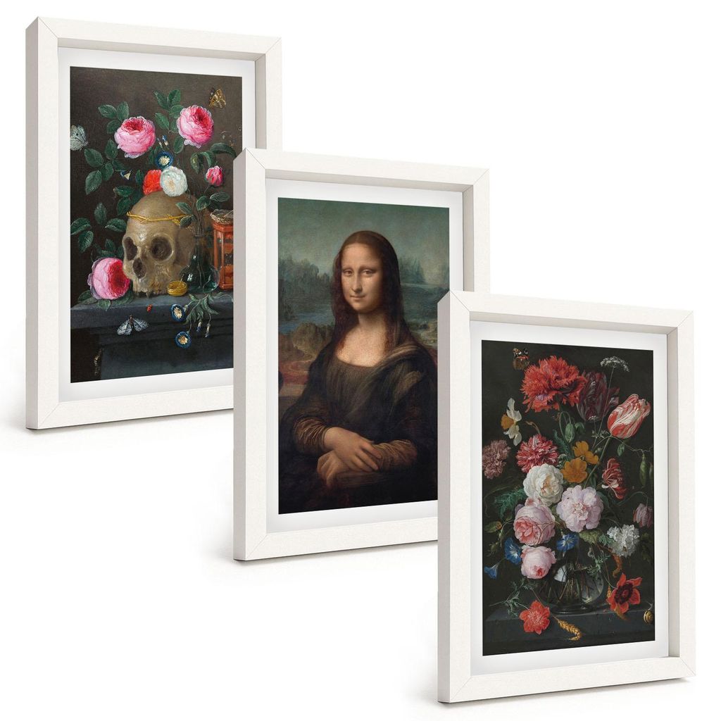 Bilder Set 3-teilig im weißen Rahmen – Wandbilder 3 Stück – gerahmte Poster für Wohnzimmer, Schlafzimmer und Flur – 20x30 cm – Blumensch...