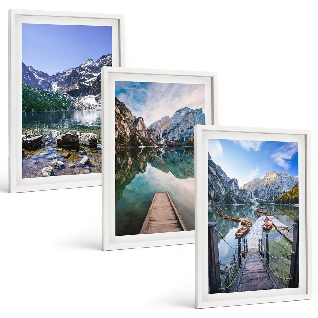 Bilder Set 3-teilig im weißen Rahmen – Wandbilder 3 Stück – gerahmte Poster für Wohnzimmer, Schlafzimmer und Flur – 40x60 cm – Berge, Se...