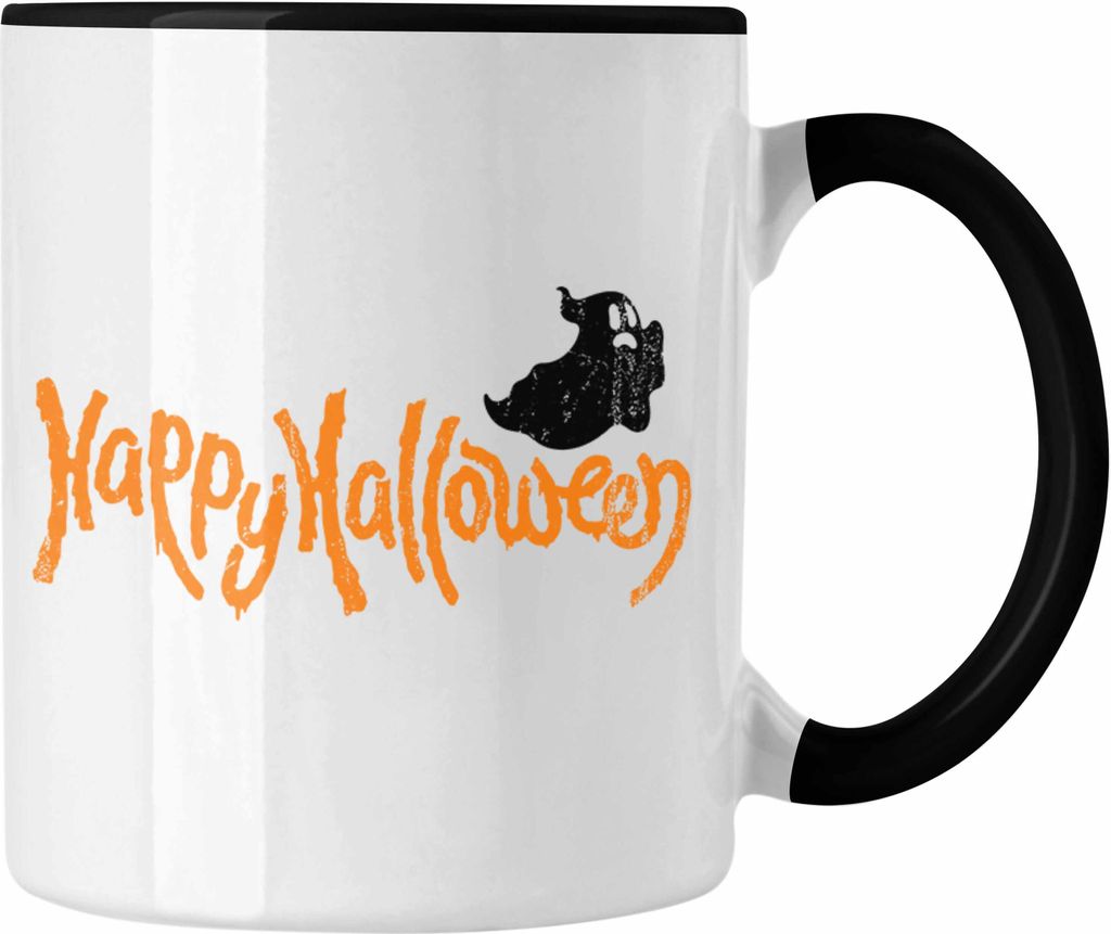 Trendation - Halloween Tasse Kürbis Dekoration Becher Happy Halloween Geister (Schwarz)