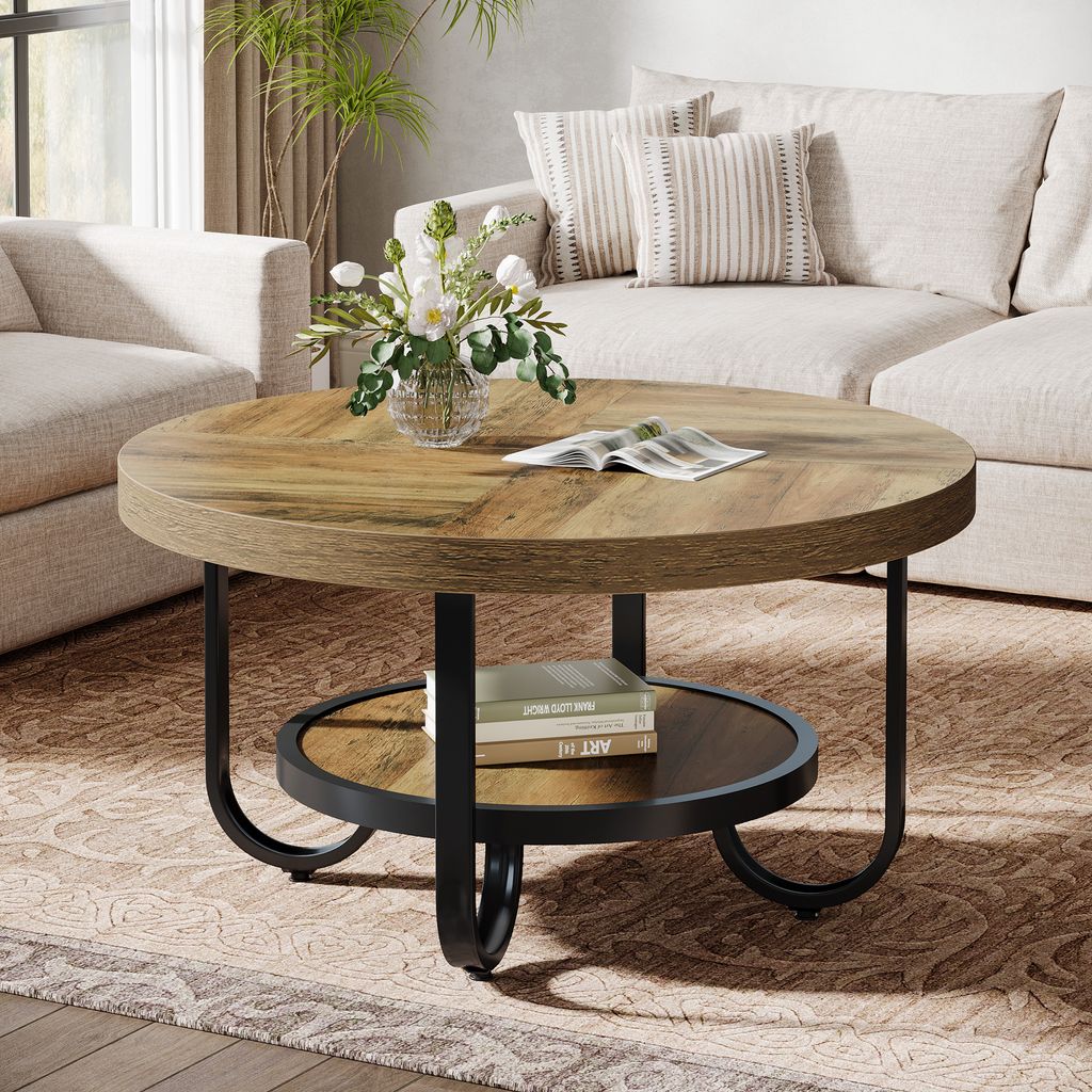 Tribesigns Table basse ronde, table basse industrielle à 2 Image du produit 