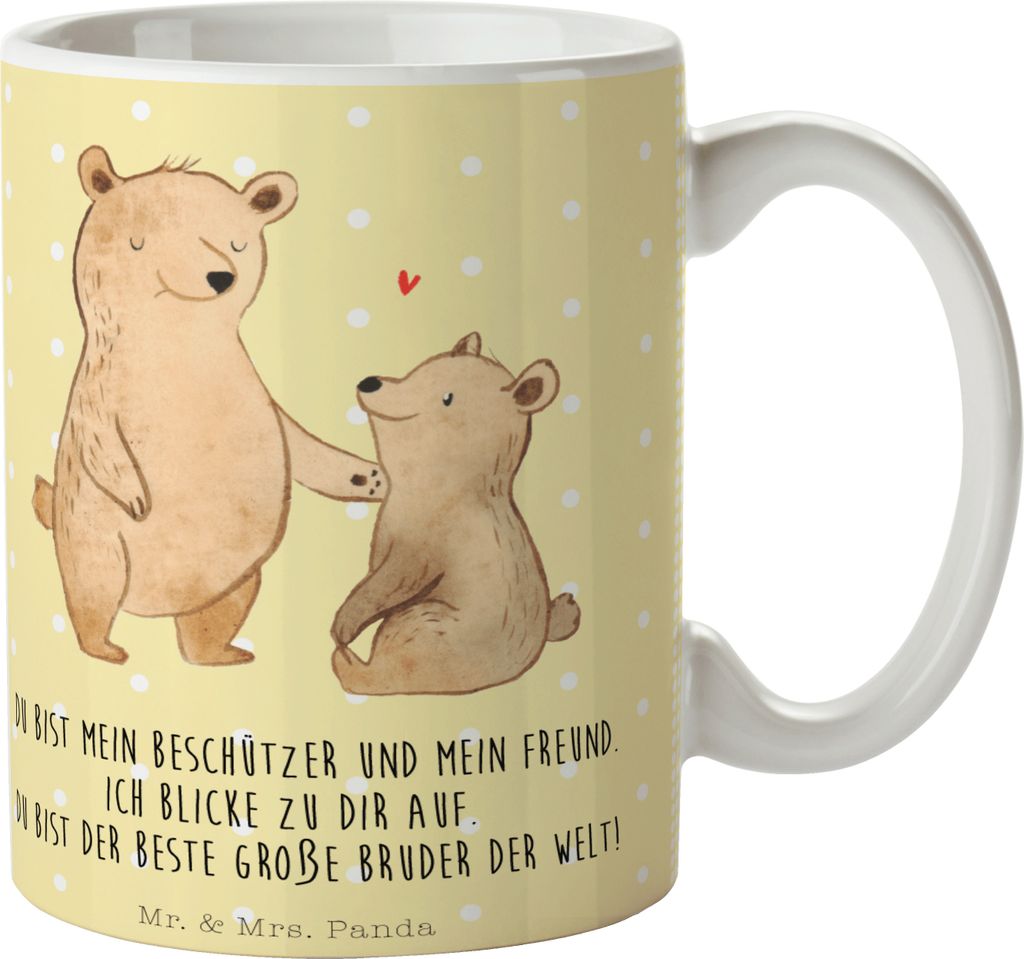 Mr. & Mrs. Panda Tasse Bär Großer Bruder - Gelb Pastell - Geschenk, Kaffeetasse, haferl, Bären, cappuccinotasse, Geschwister, Trinkbecher, Vater...