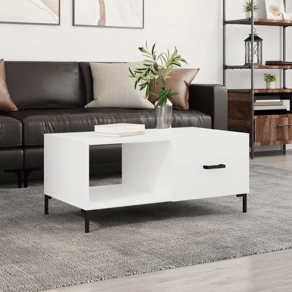 Tavolino Salotto Bianco Lucido The Living Store 90x50x40 cm
