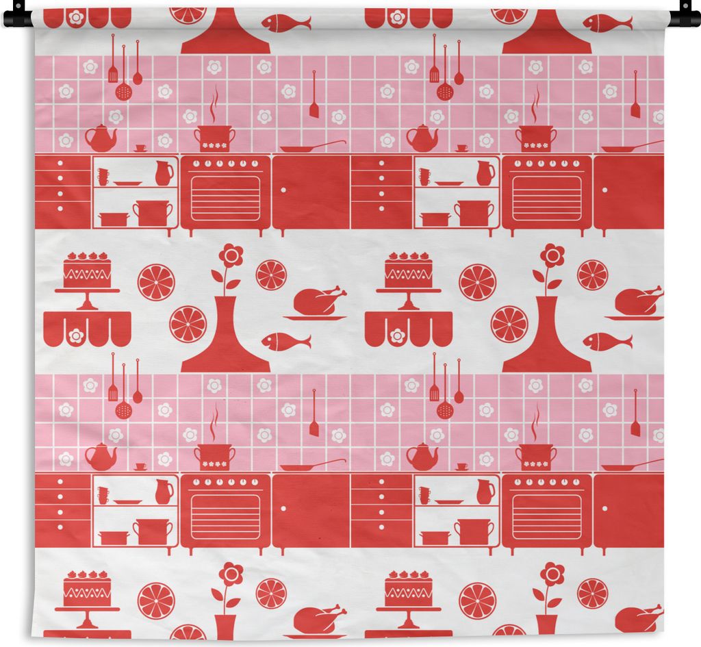 MuchoWow Wandteppich Wandbehang Muster - Pfannen - Design - Haus - Rosa 150x150 cm Tapisserie Dekoration Wandtuch - Wohnaccessoires - Modernes