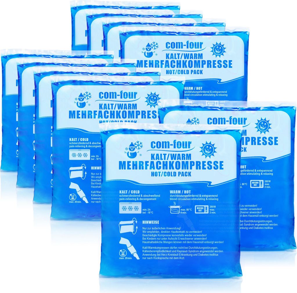 com-four 10x Mehrfach-Kompresse 14 x 13 cm für Warm und Kaltkompressen, Kühlpads - Kühlpack mikrowellengeeignet - Germany