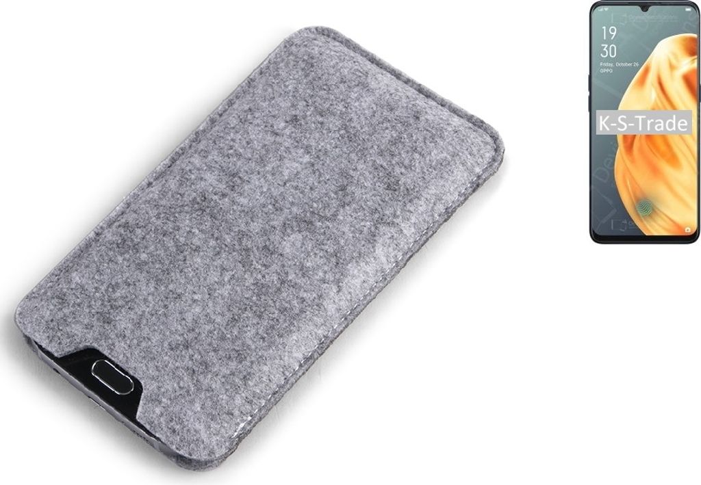 K-S-Trade Filz Handyhülle kompatibel mit Oppo F15 Schutzhülle Filztasche Filz Tasche Case Sleeve Handy Hülle Filzhülle grau