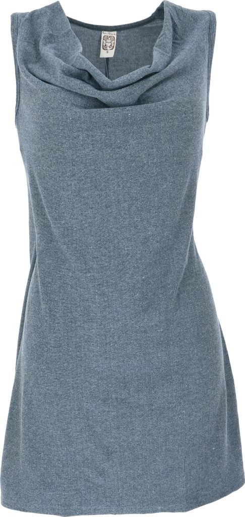 Minikleid mit Wasserfallausschnitt, Bequemes ärmelloses Minikleid - Graublau, Damen, Viskose,Nylon,Elasthan, Größe: XL