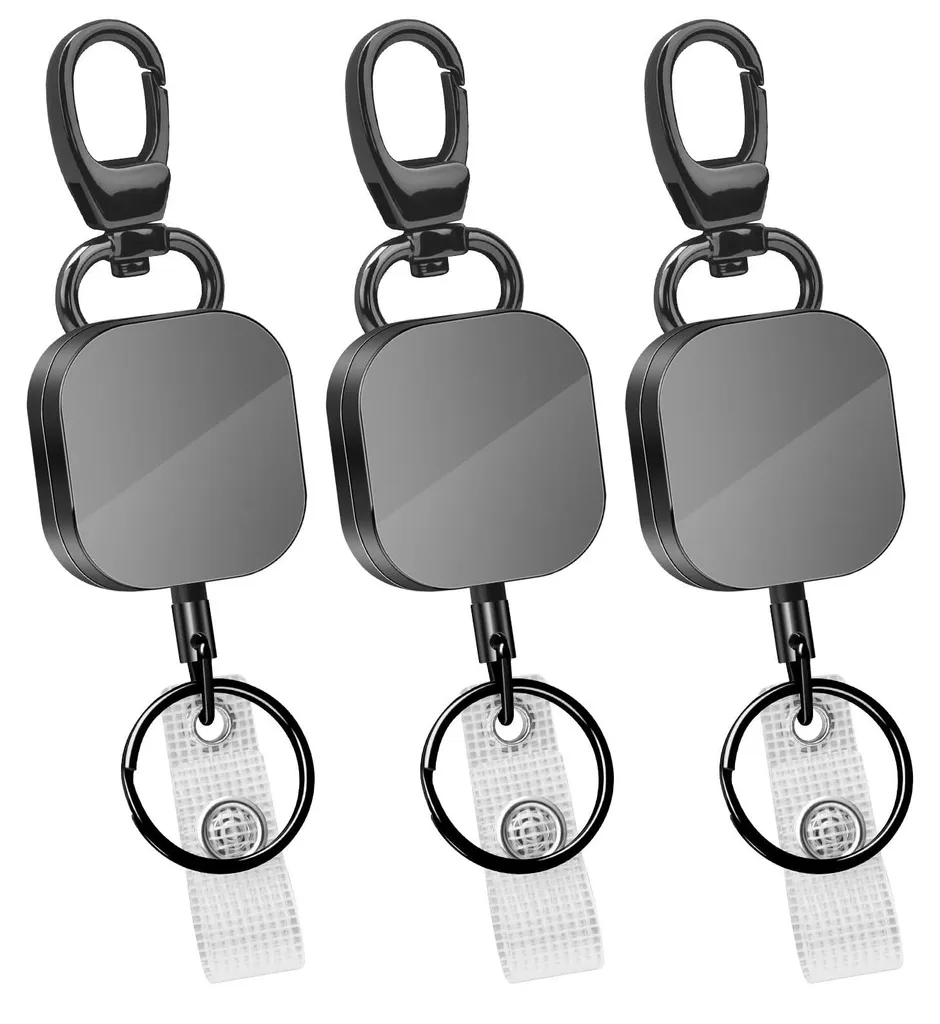 Porte-badge avec ressort acier inox et cordon polyester 60cm robuste